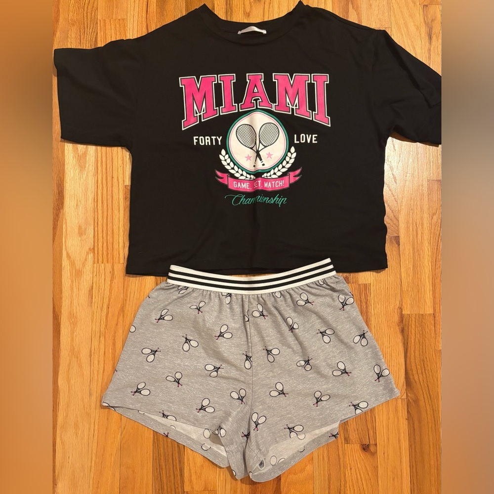 Miami Tennis Pajama Set - Black and Gray